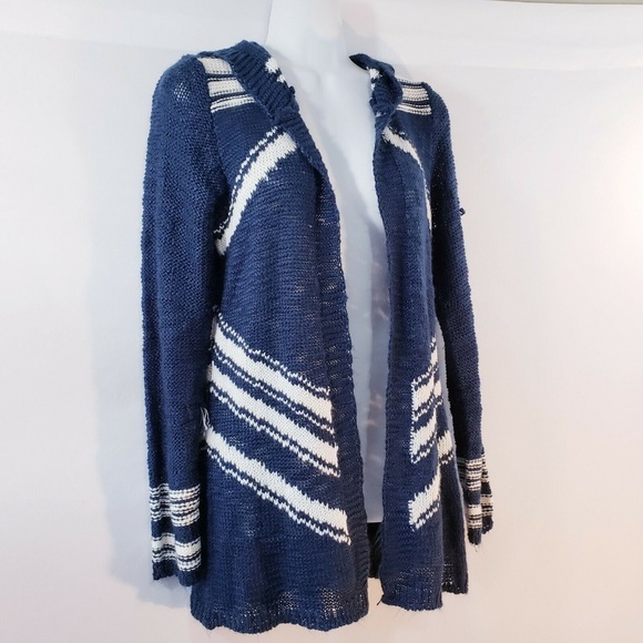 BONGO Womens Sweater Navy Blue Ivory Striped Fring - Picture 3 of 8